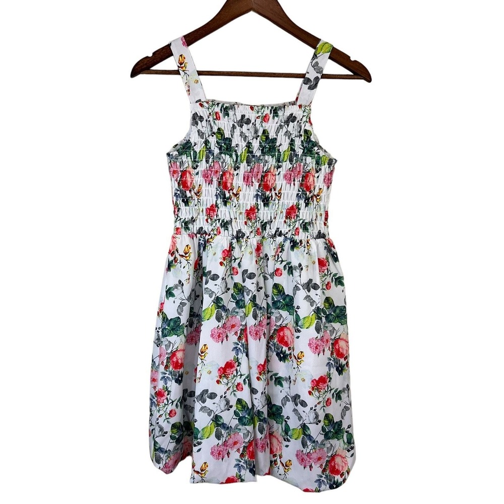 Blush‎ by Us Angels Girls Dress 16 White Floral Smocked Sleeveless Fit & Flare